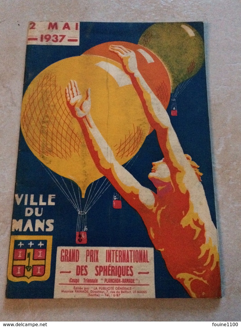 Programme 2 Mai 1937 VILLE DU MANS Grand Prix International Des Spériques Coupe Triennale Planchon Ramade Montgolfier - Programmes