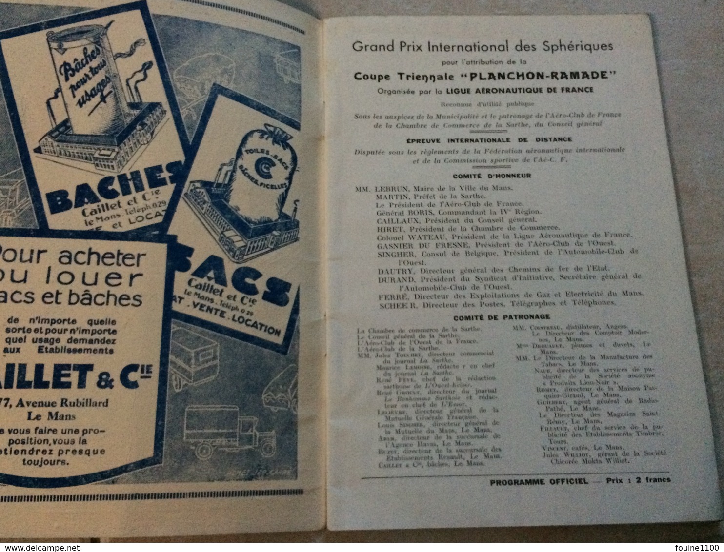 Programme 2 Mai 1937 VILLE DU MANS Grand Prix International Des Spériques Coupe Triennale Planchon Ramade Montgolfier - Programmes