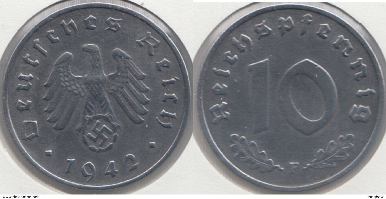 Germania Terzo Reich 10 Reichspfennig 1942F Km#101 - Used - 10 Reichspfennig