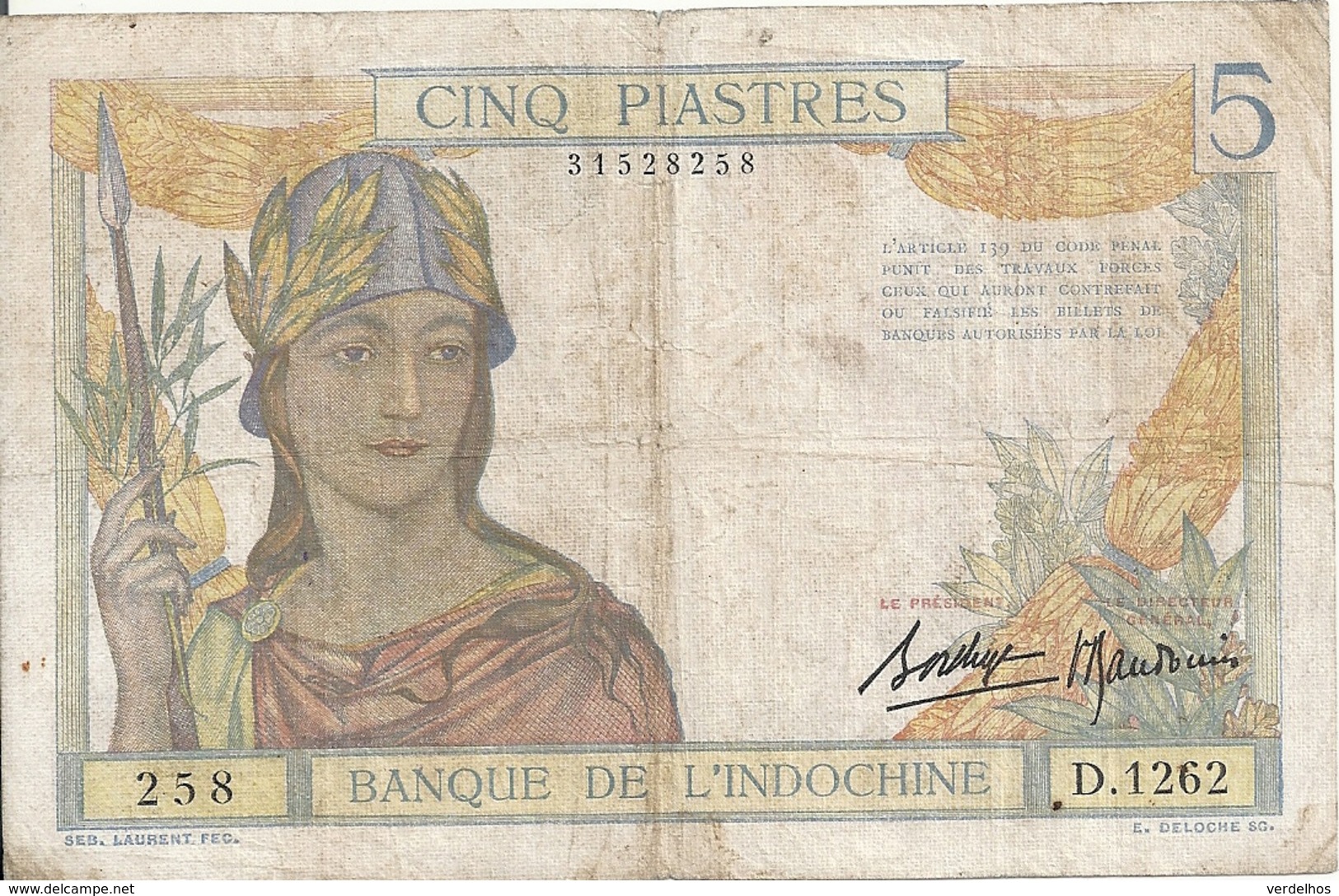 INDOCHINE 5 PIASTRES ND1936 VF P 55  B - Indochine