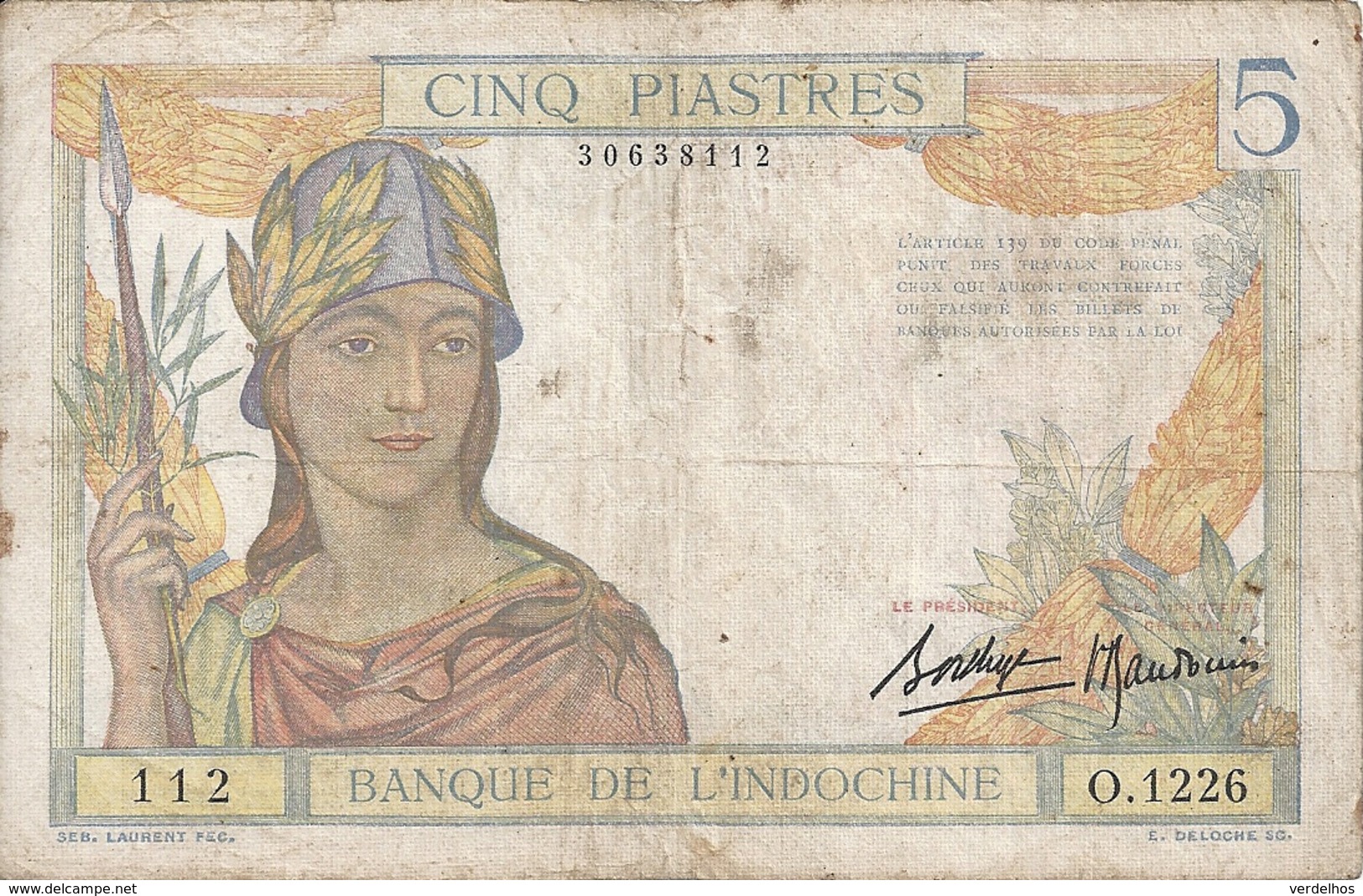 INDOCHINE 5 PIASTRES ND1936 VF P 55  B - Indochine