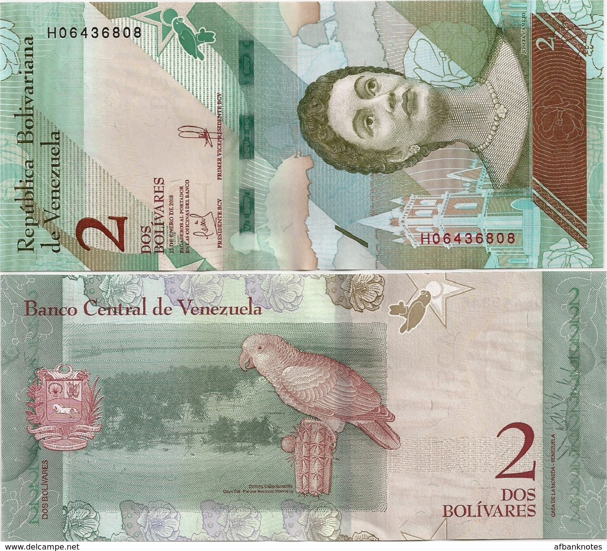 VENEZUELA       2 Bolívares       P-New       15.1.2018       UNC - Venezuela