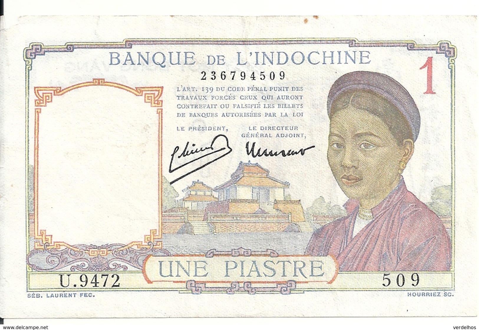 INDOCHINE 1 PIASTRE 1949 VF P 54 - Indochine