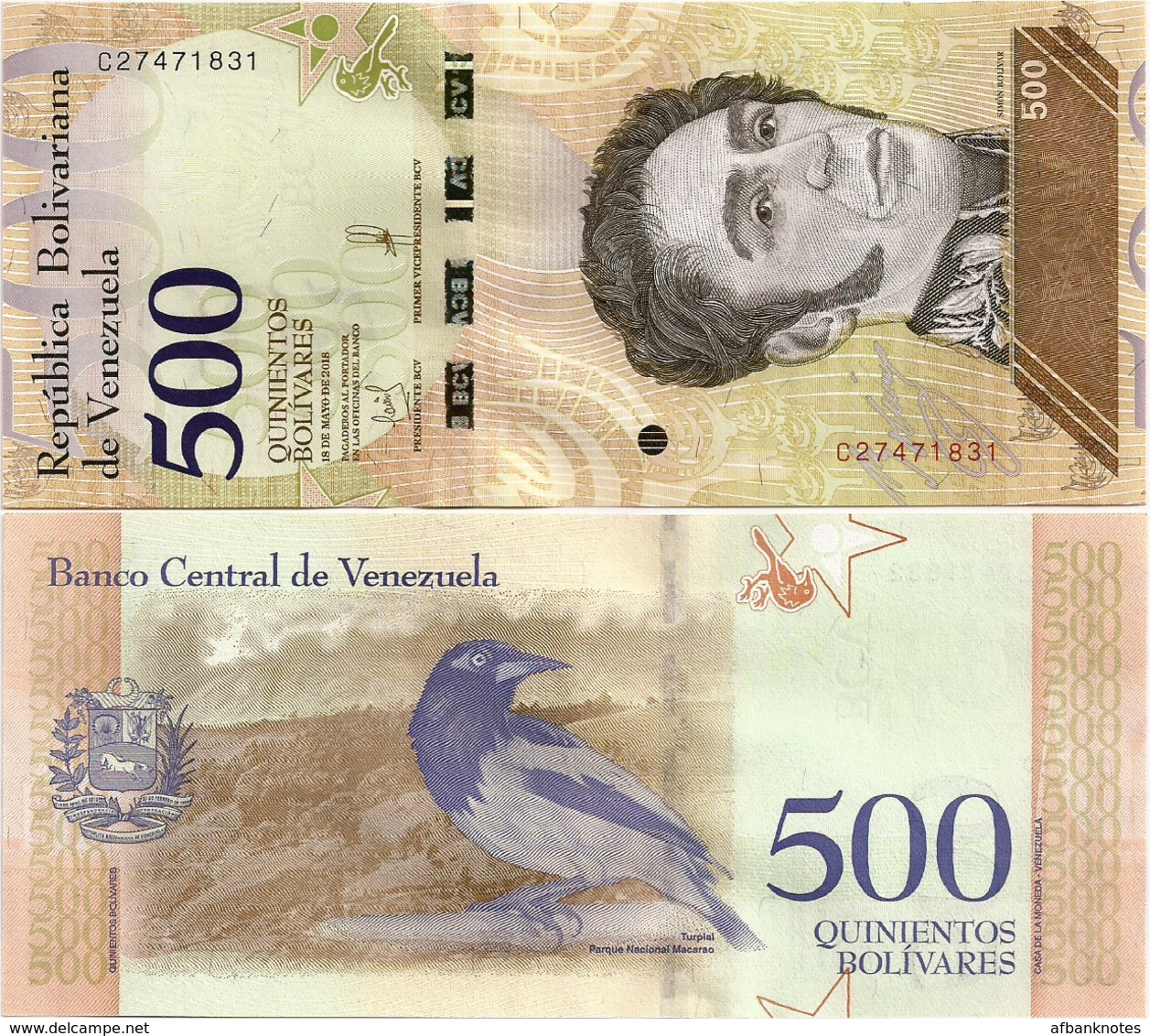 VENEZUELA       500 Bolívares       P-New       18.5.2018       UNC - Venezuela