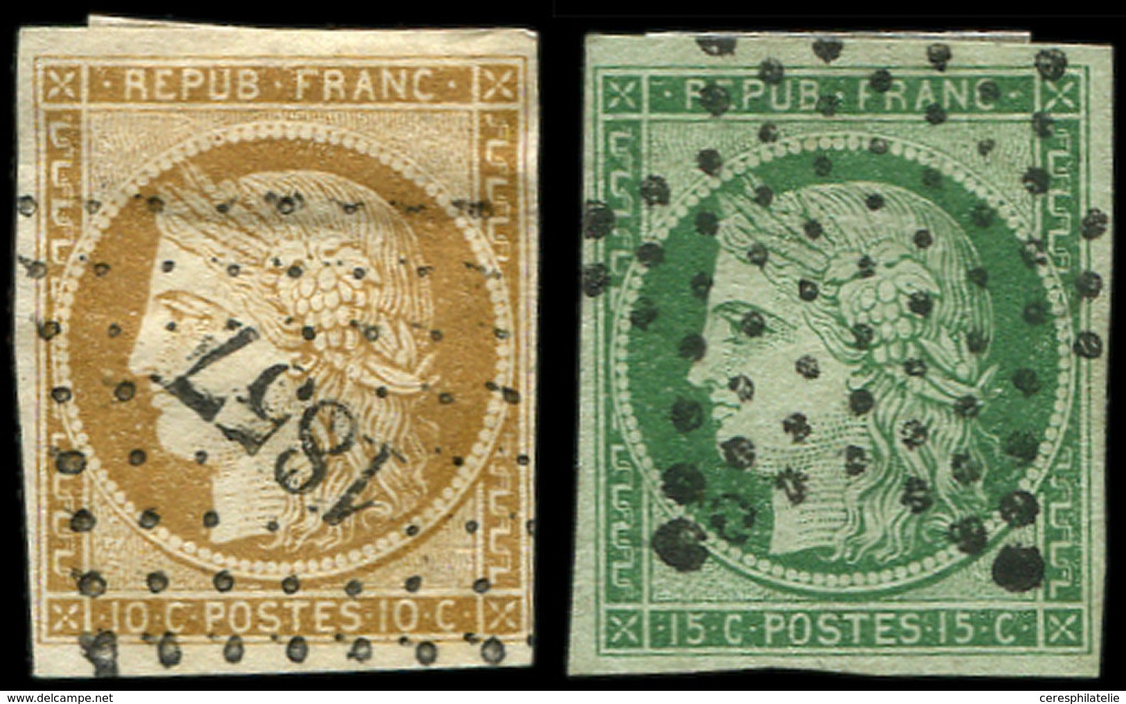 EMISSION DE 1849 - 1 Et 2, 10c. Bistre-jaune Et 15c. Vert, Obl. PC 1857 Et Etoile, TB - 1849-1850 Ceres