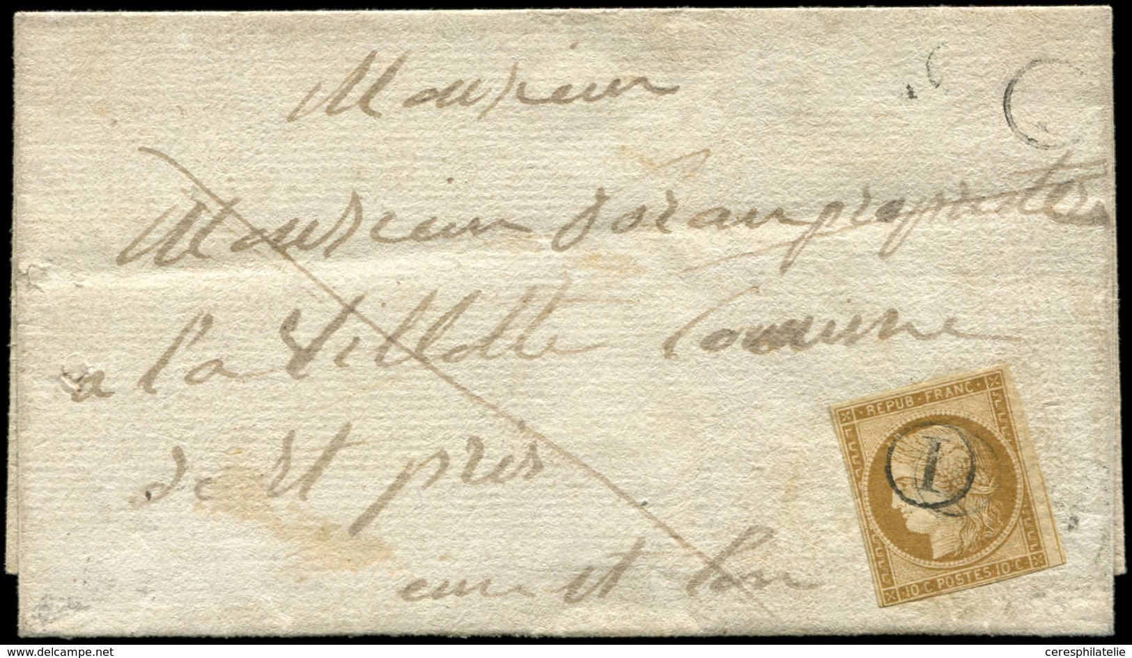 Let EMISSION DE 1849 - 1    10c. Bistre-jaune, Obl. Cachet I De Boite Rurale Dans Un Cercle Répété à Côté, S. LSC Pour L - 1849-1850 Ceres