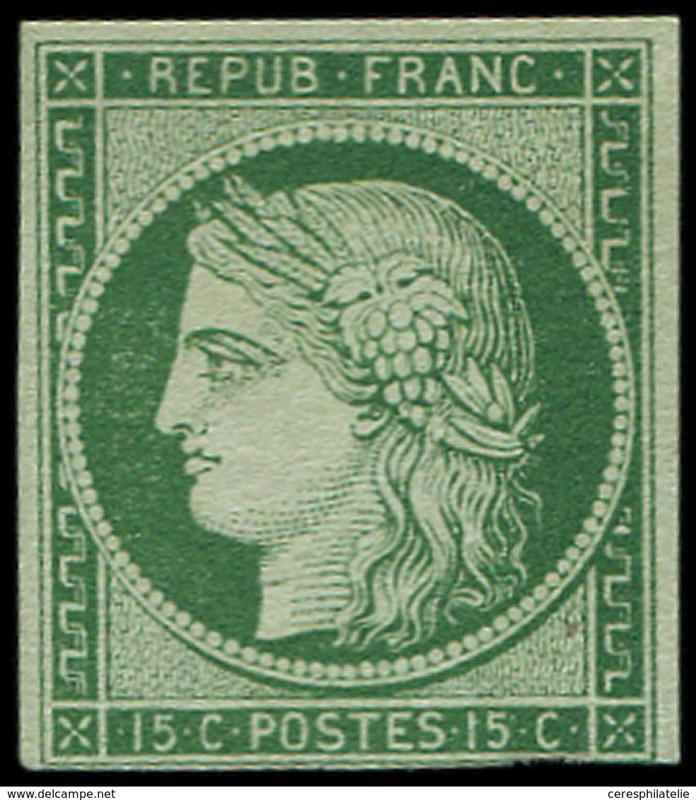 (*) EMISSION DE 1849 - 2    15c. Vert, Filet Inférieur Coupé, B/TB, Certif. Scheller - 1849-1850 Cérès