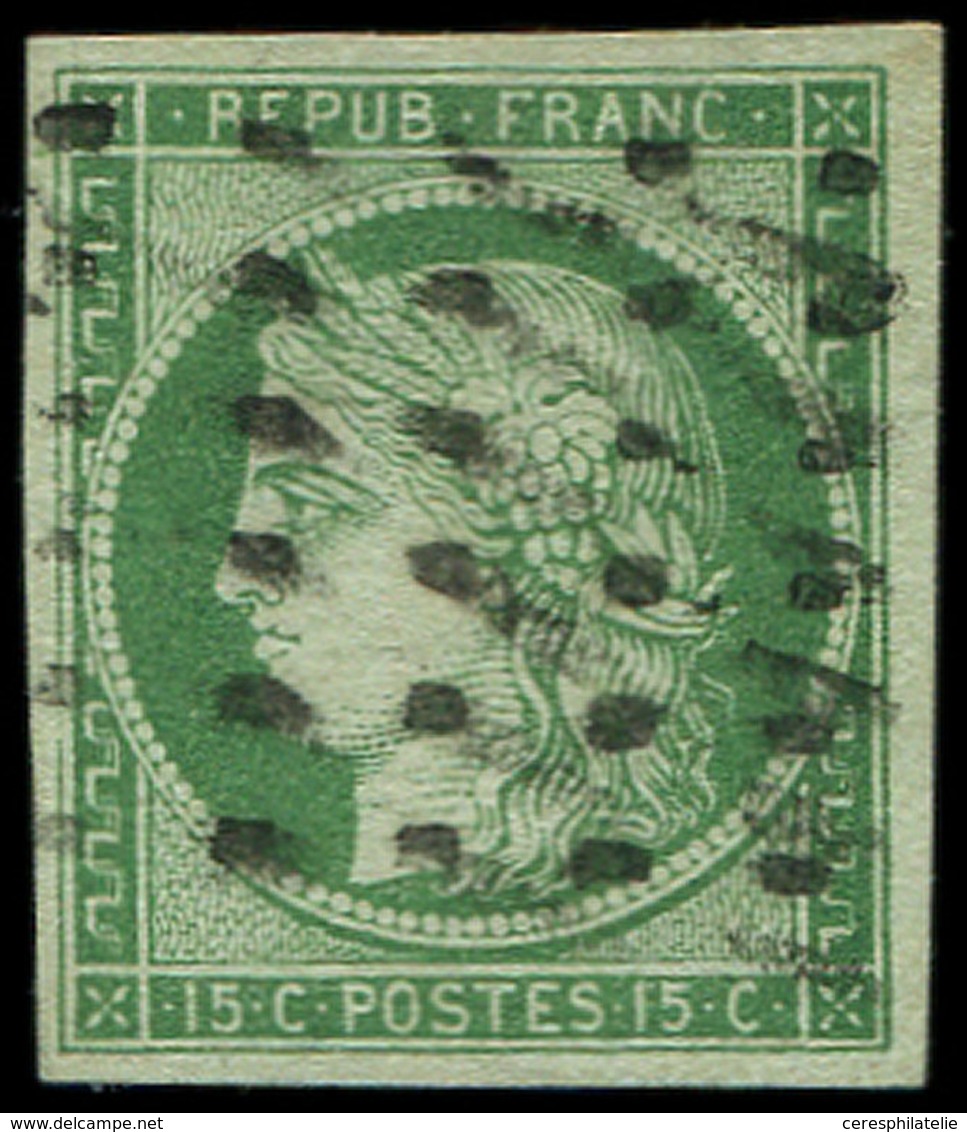 EMISSION DE 1849 - 2    15c. Vert, Obl. GROS POINTS, Léger Pelurage, Aspect TTB - 1849-1850 Ceres