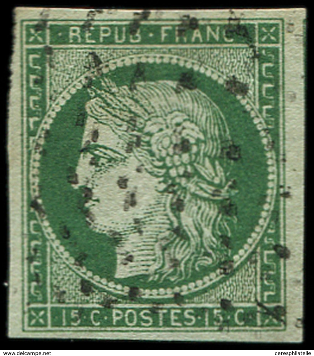 EMISSION DE 1849 - 2b   15c. Vert FONCE, Obl. Roulette De POINTS, Frappe Légère, TTB - 1849-1850 Ceres