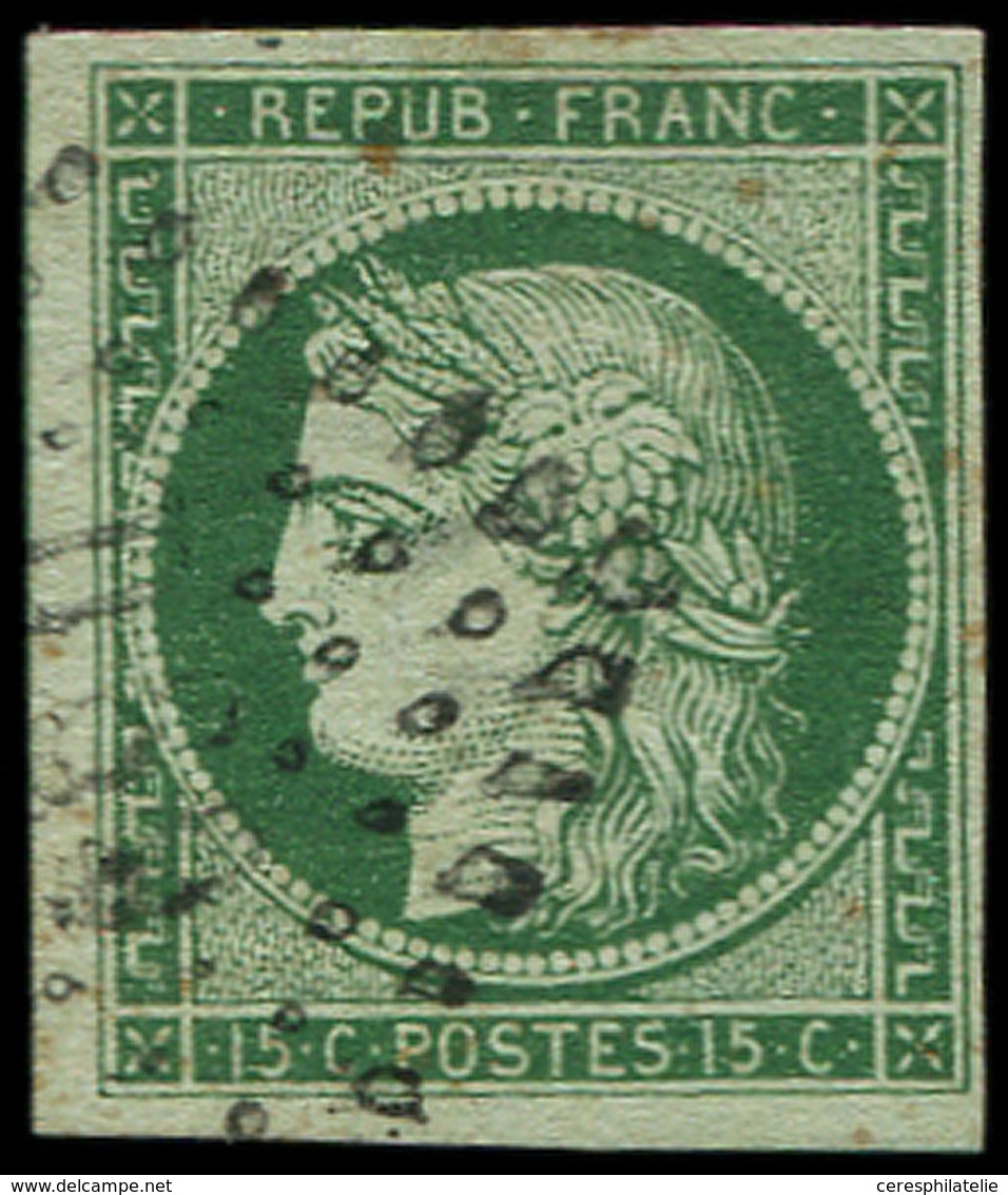 EMISSION DE 1849 - 2b   15c. Vert FONCE, Obl. Losange DS2, Belle Nuance, TB/TTB - 1849-1850 Cérès