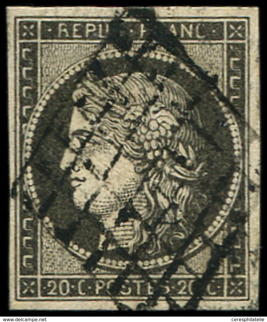 EMISSION DE 1849 - 3c   20c. GRIS NOIR, Oblitéré GRILLE, TB - 1849-1850 Cérès