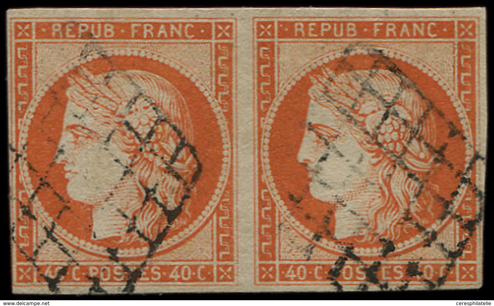 EMISSION DE 1849 - 5    40c. Orange, PAIRE Obl. GRILLE, Frais Et TB - 1849-1850 Ceres