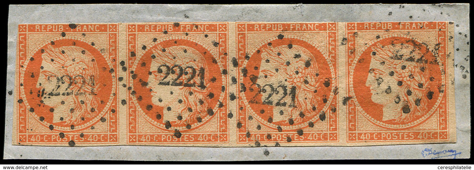EMISSION DE 1849 - 5    40c. Orange, BANDE De 4 Touchée Obl. PC 2221 S. Fragt, B/TB - 1849-1850 Ceres