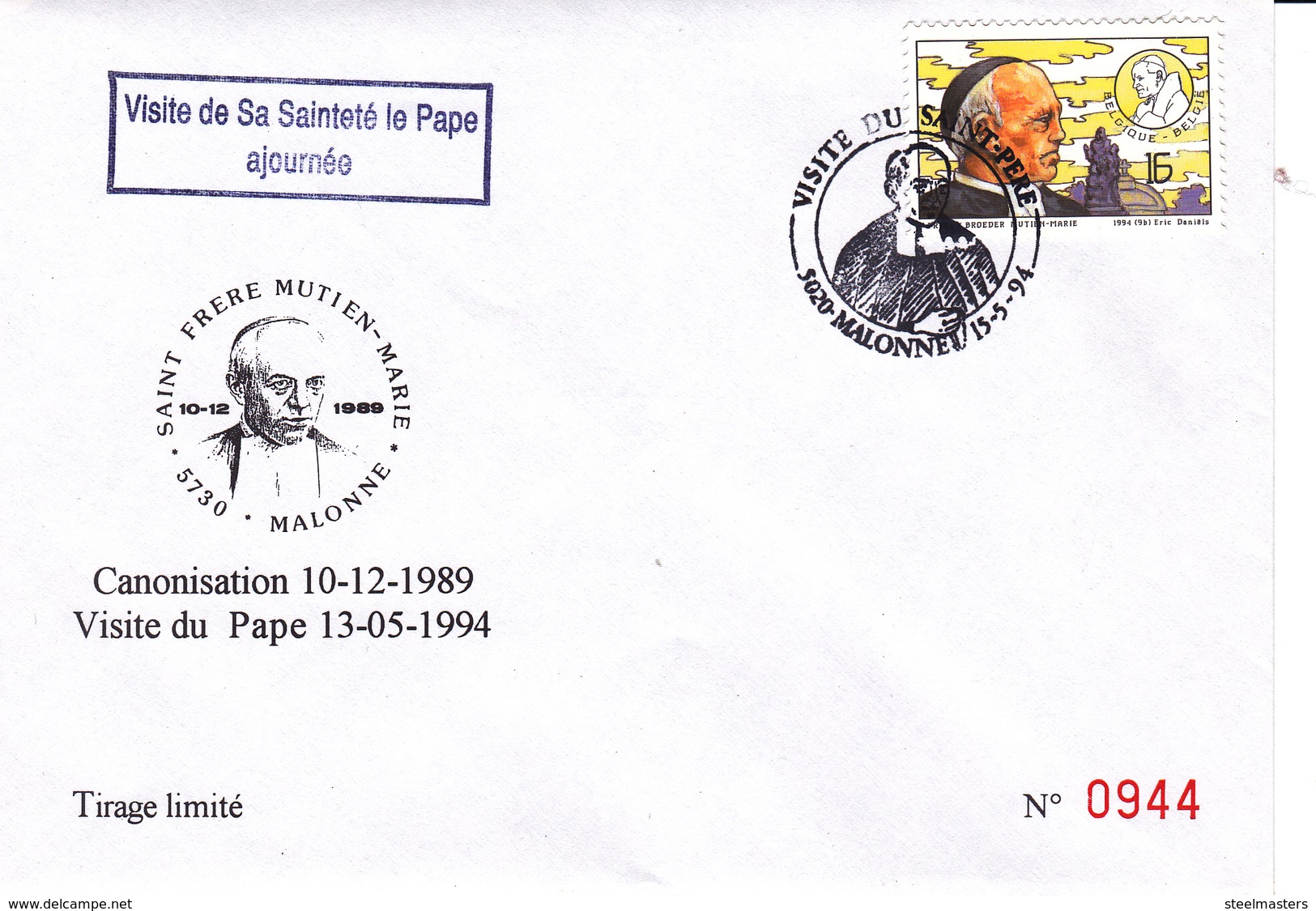 FDC Malonne Namur, 1994, Pape - 1991-2000