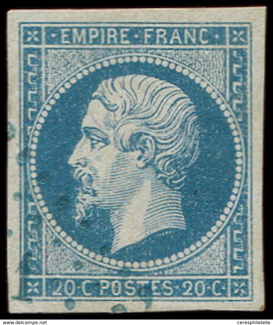 EMPIRE NON DENTELE - 14A  20c. Bleu, T I, Obl. PC Bleu, Effigie Dégagée, TTB - 1853-1860 Napoléon III.