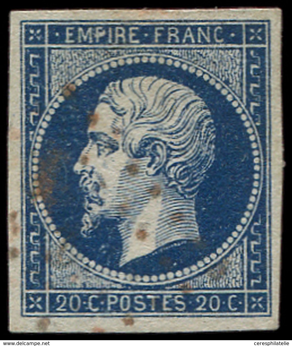 EMPIRE NON DENTELE - 14Aa 20c. Bleu Foncé, T I, Obl. PC Rouge, TB. C - 1853-1860 Napoléon III