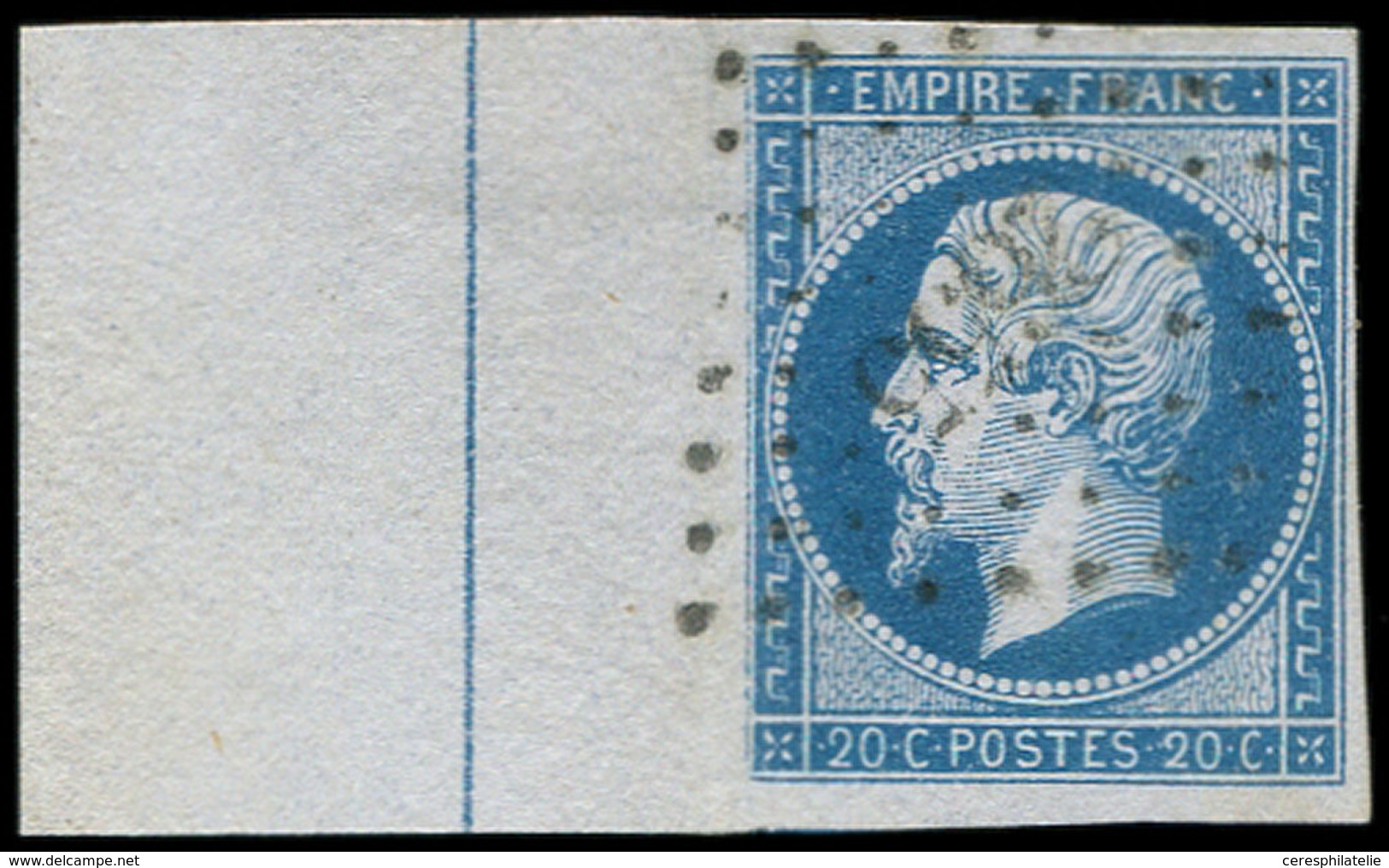 EMPIRE NON DENTELE - 14Ai 20c. Bleu, T I, Bdf, FILET D'ENCADREMENT, Obl. PC 2655, TTB - 1853-1860 Napoleon III