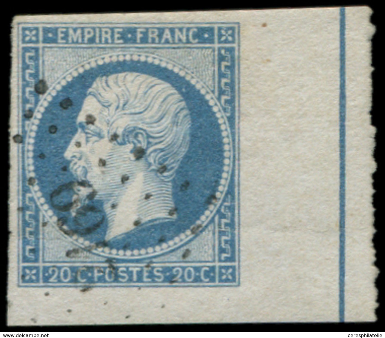 EMPIRE NON DENTELE - 14Ai 20c. Bleu, T I, FILET D'ENCADREMENT, Petit Cdf, Obl. PC 2169, Pli, Aspect Superbe - 1853-1860 Napoléon III.