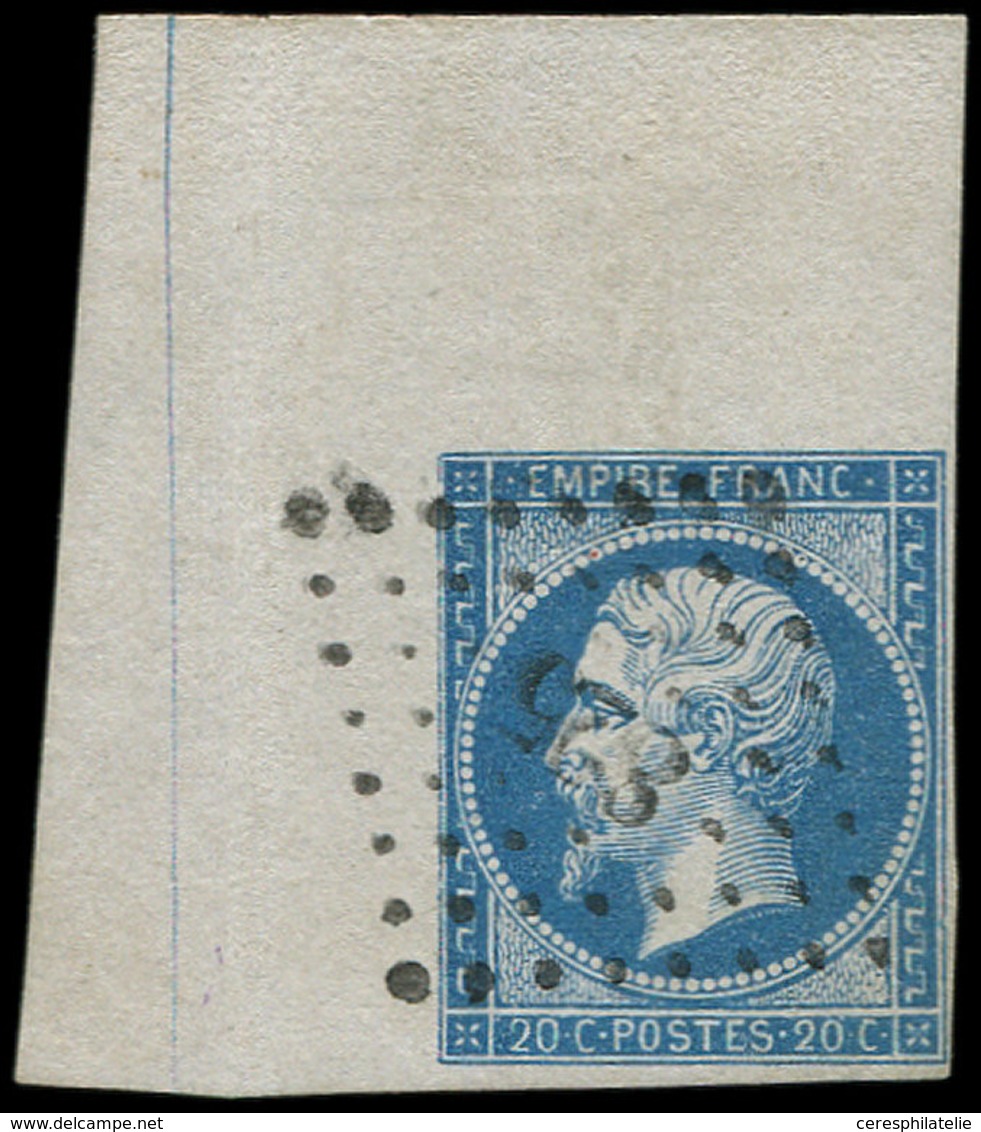 EMPIRE NON DENTELE - 14B  20c. Bleu, Cdf Avec Ligne Verticale Très Fine, Obl. PC 973, Variété Petite Encoche Dans Le Fil - 1853-1860 Napoléon III.