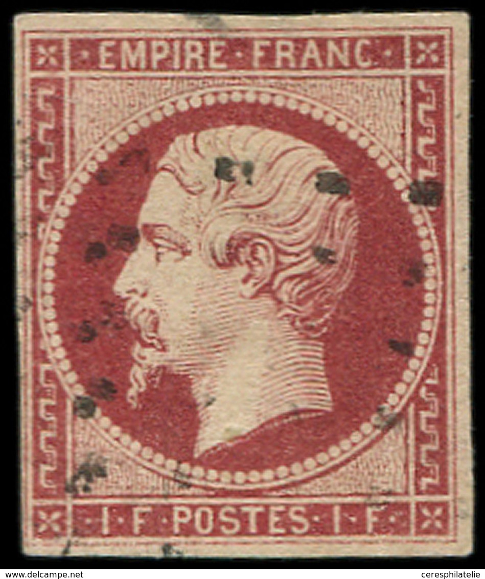 EMPIRE NON DENTELE - 18    1f. Carmin, Obl. GROS POINTS, Pelurage, Aspect TB - 1853-1860 Napoléon III