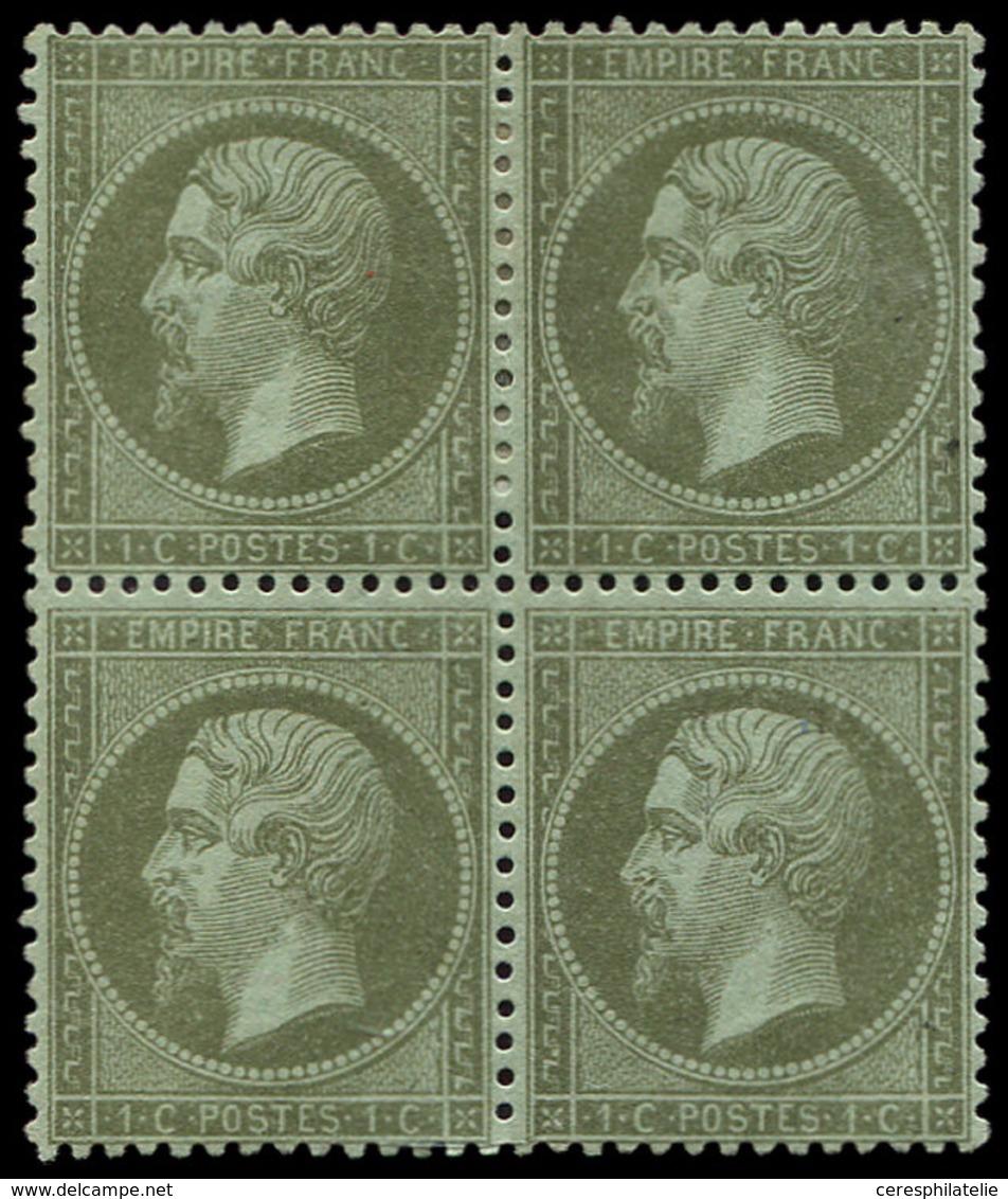 ** EMPIRE DENTELE - 19    1c. Olive, BLOC De 4, Bon Centrage, La Paire Sup. Est *, TB - 1862 Napoleon III