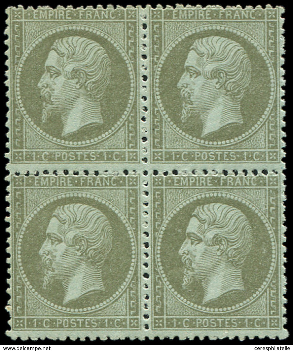 ** EMPIRE DENTELE - 19    1c. Vert-olive, BLOC De 4, Ch. Sur Un Timbre, TB - 1862 Napoléon III.
