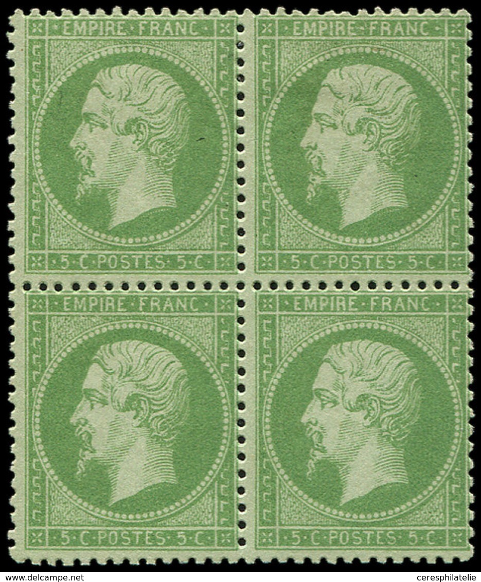 ** EMPIRE DENTELE - 20    5c. Vert, BLOC De 4, 2 Ex. *, Centrage Courant, TB - 1862 Napoleon III