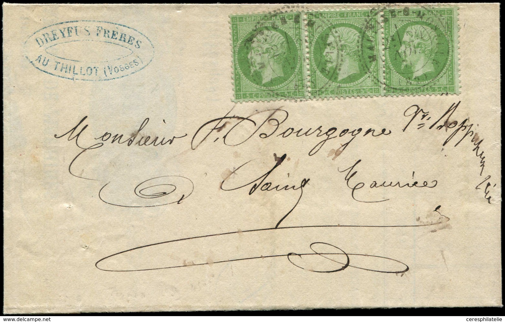 Let EMPIRE DENTELE - 20    5c. Vert, BANDE De 3 Obl. Càd T24 St MAURICE-S-MOSELLE 29/11/71 S. LAC Locale, TB - 1862 Napoleon III