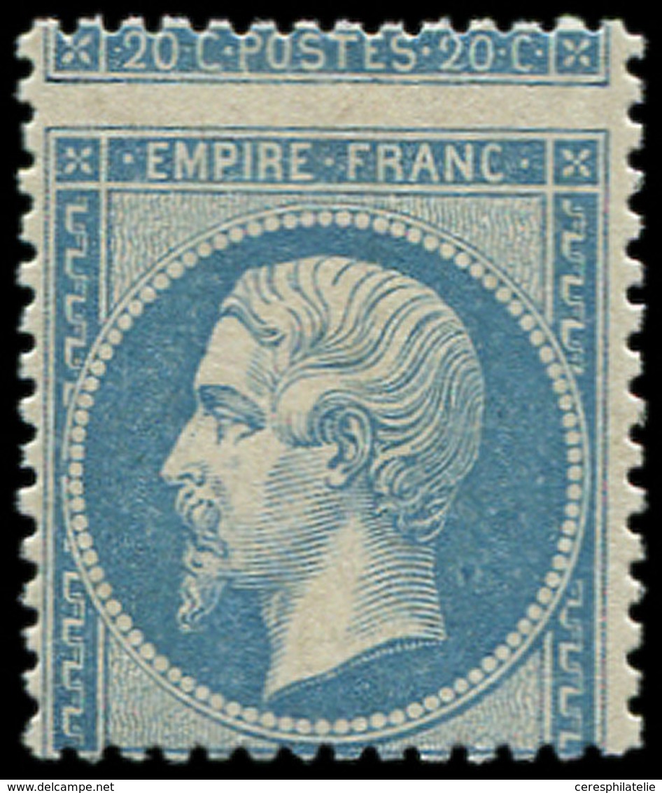 ** EMPIRE DENTELE - 22   20c. Bleu, PIQUAGE à CHEVAL, TB - 1862 Napoléon III.