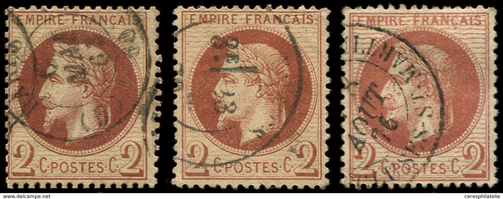 EMPIRE LAURE - 26A   2c. Brun-rouge, T I, 3 Nuances Obl. Càd, TB - 1863-1870 Napoléon III. Laure