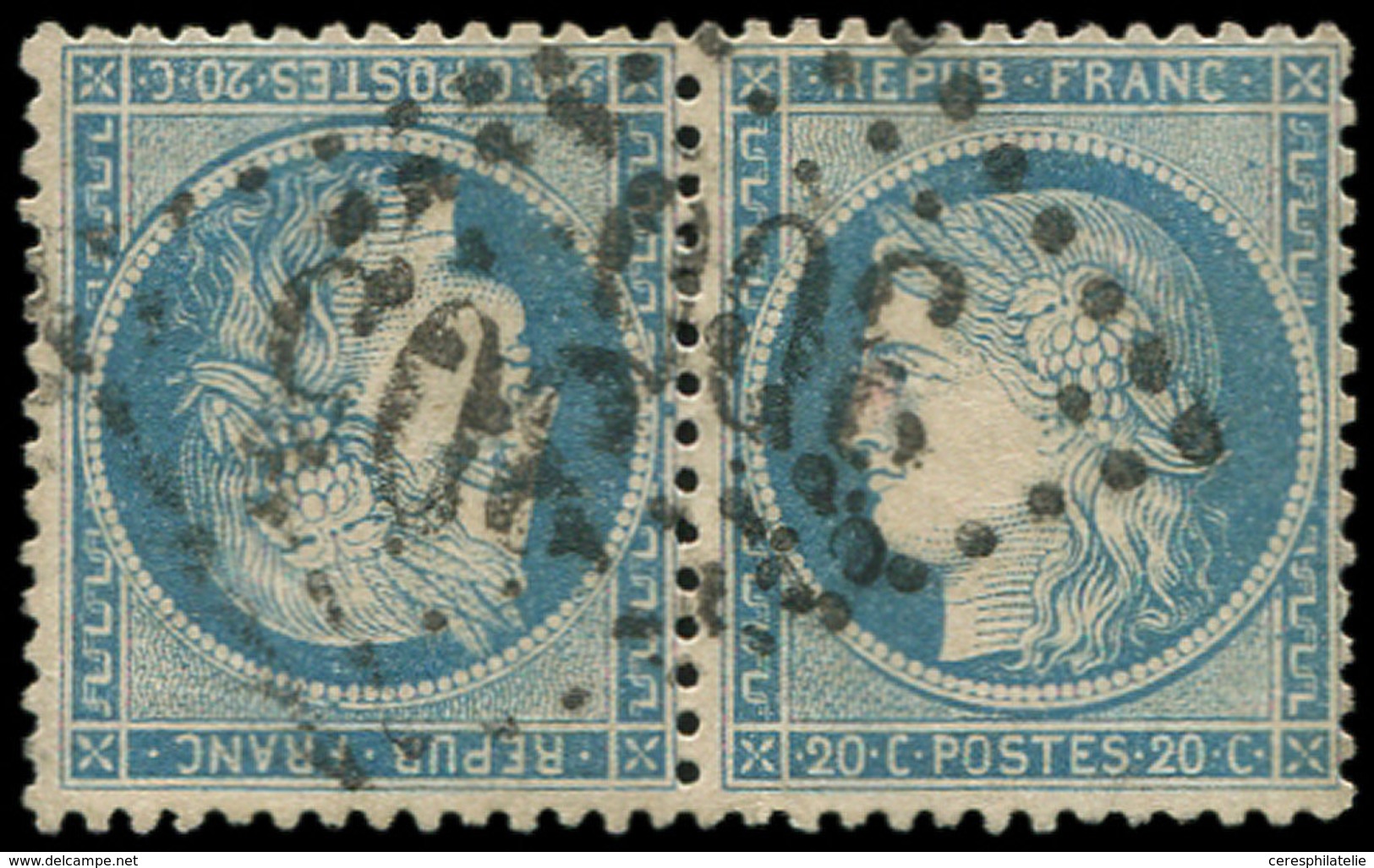 SIEGE DE PARIS - T37c 20c. Bleu, TETE-BECHE, Obl. GC 305 (double Frappe), TB. C - 1870 Siege Of Paris