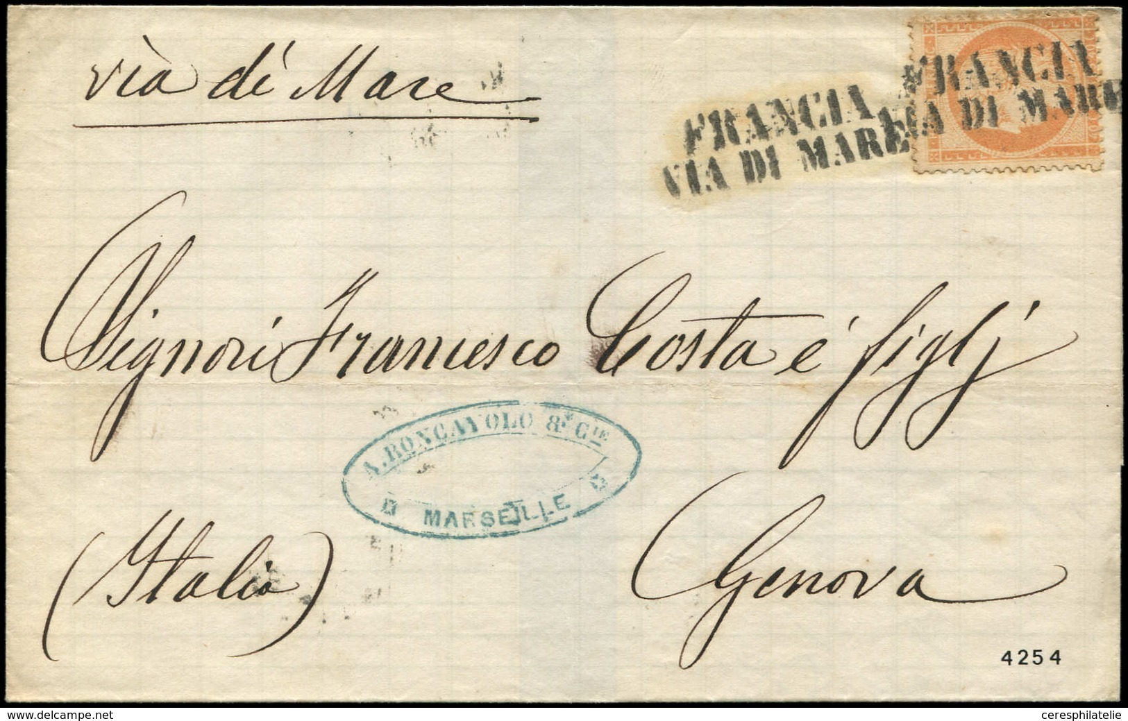 Let SIEGE DE PARIS - 38   40c. Orange, Obl. FRANCIA/VIA DI MARE S. LSC De MARSEILLE Du 2/3/72, TB - 1870 Siege Of Paris