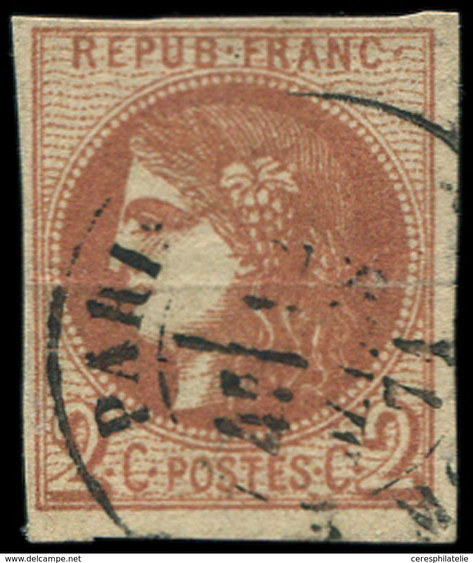 EMISSION DE BORDEAUX - 40B   2c. Brun-rouge, R II, Obl. Càd PARIS 12/3/71, Pli, Aspect TB. J - 1870 Ausgabe Bordeaux