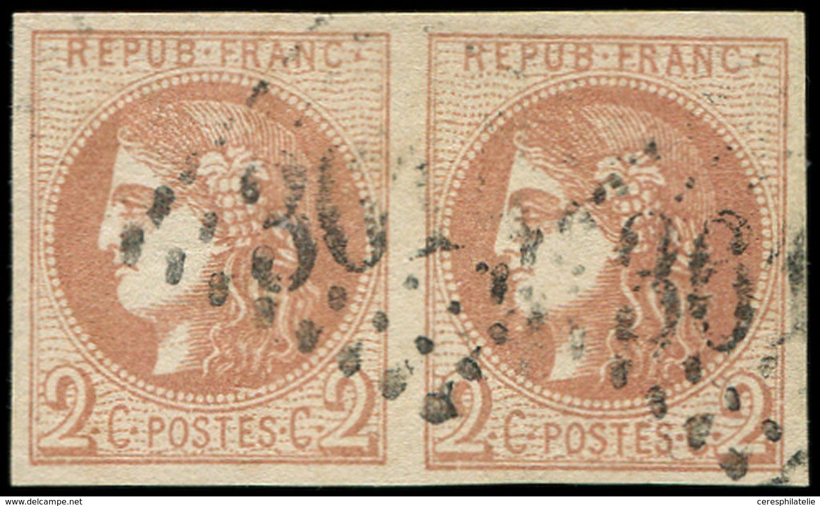 EMISSION DE BORDEAUX - 40B   2c. Brun-rouge, R II, Nuance Pâle, PAIRE Obl. GC, TB/TTB - 1870 Bordeaux Printing