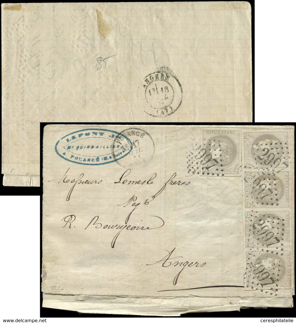 Let EMISSION DE BORDEAUX - 41B   4c. Gris, R II, BANDE De 4 + 1 Ex. Obl. GC 2997 S. LAC, Càd T16 POUANCE 17/7/71, Arr. A - 1870 Ausgabe Bordeaux