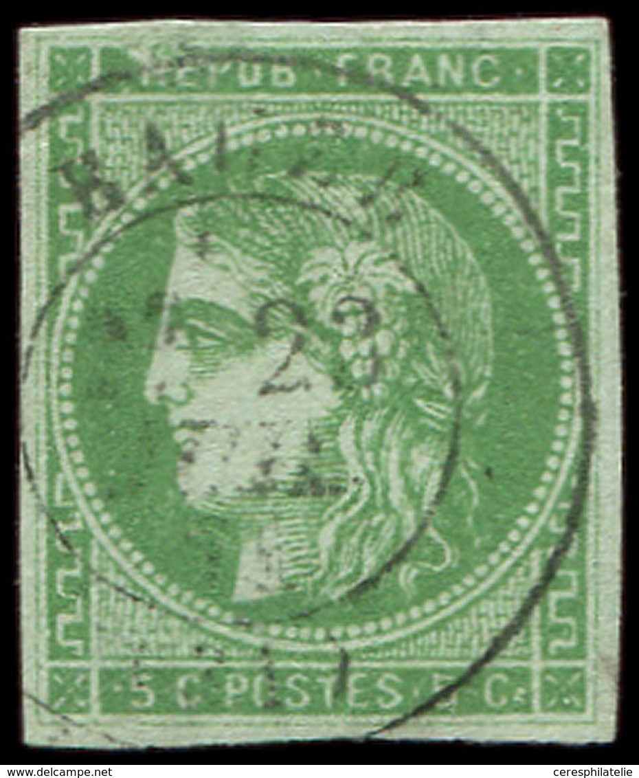 EMISSION DE BORDEAUX - 42B   5c. Vert-jaune, R II, 2e état (Maury N°42g) Obl. Càd T17 EAUZE 23/7/71, Frappe Légère, Peti - 1870 Bordeaux Printing