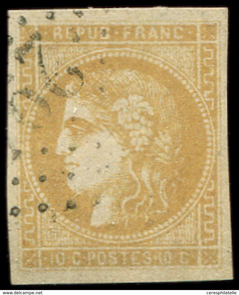 EMISSION DE BORDEAUX - 43B  10c. Bistre-jaune, R II, Obl. GC Léger, Effigie Dégagée, TTB - 1870 Ausgabe Bordeaux