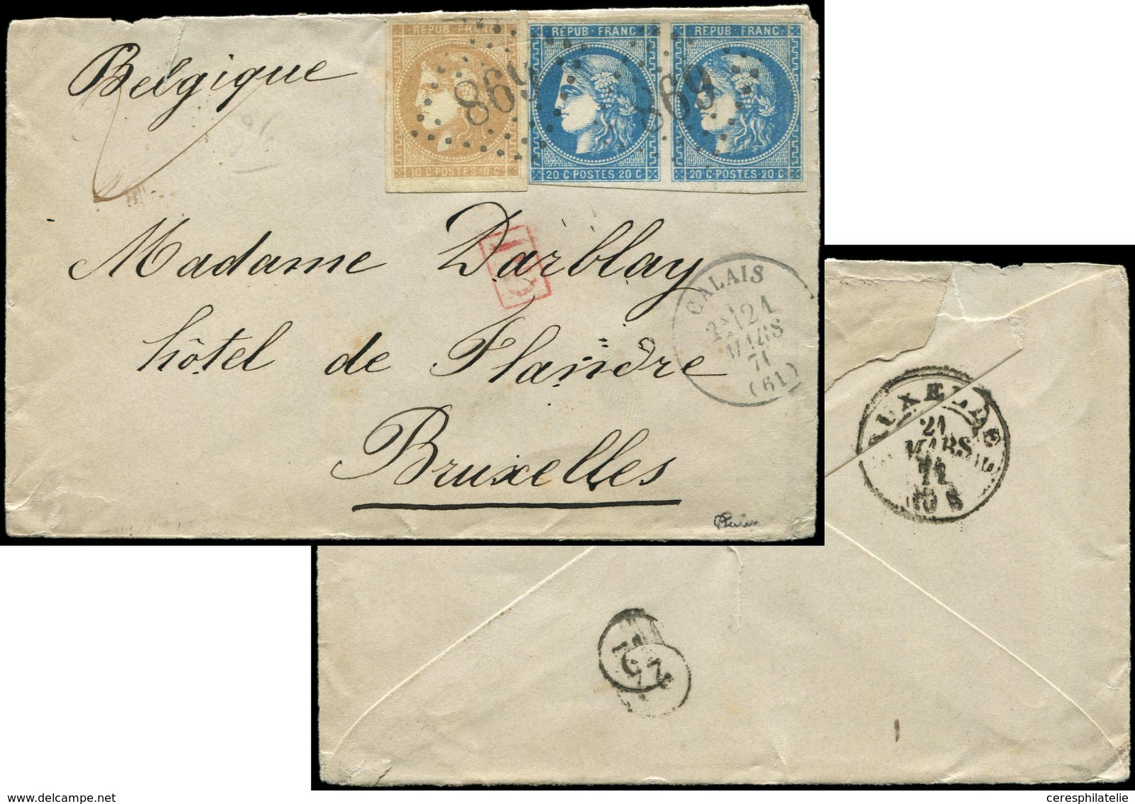 Let EMISSION DE BORDEAUX - 43A  10c. Bistre R I Et N°46B 20c. Bleu T III R II, PAIRE Défse, Obl. GC 698 S. Env., Càd T16 - 1870 Ausgabe Bordeaux