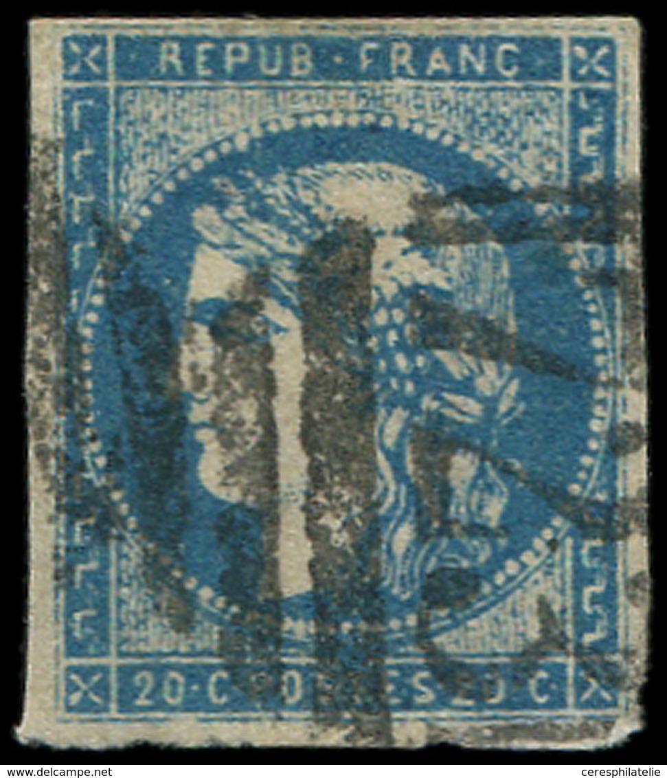 EMISSION DE BORDEAUX - 44A  20c. Bleu, T I, R I, Obl. Anglaise 723, Défx, R, B/TB - 1870 Bordeaux Printing