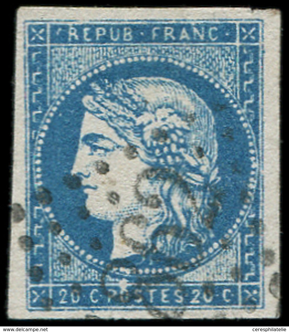 EMISSION DE BORDEAUX - 44Aa 20c. Bleu Foncé, T I, R I, Obl. GC, Superbe - 1870 Bordeaux Printing