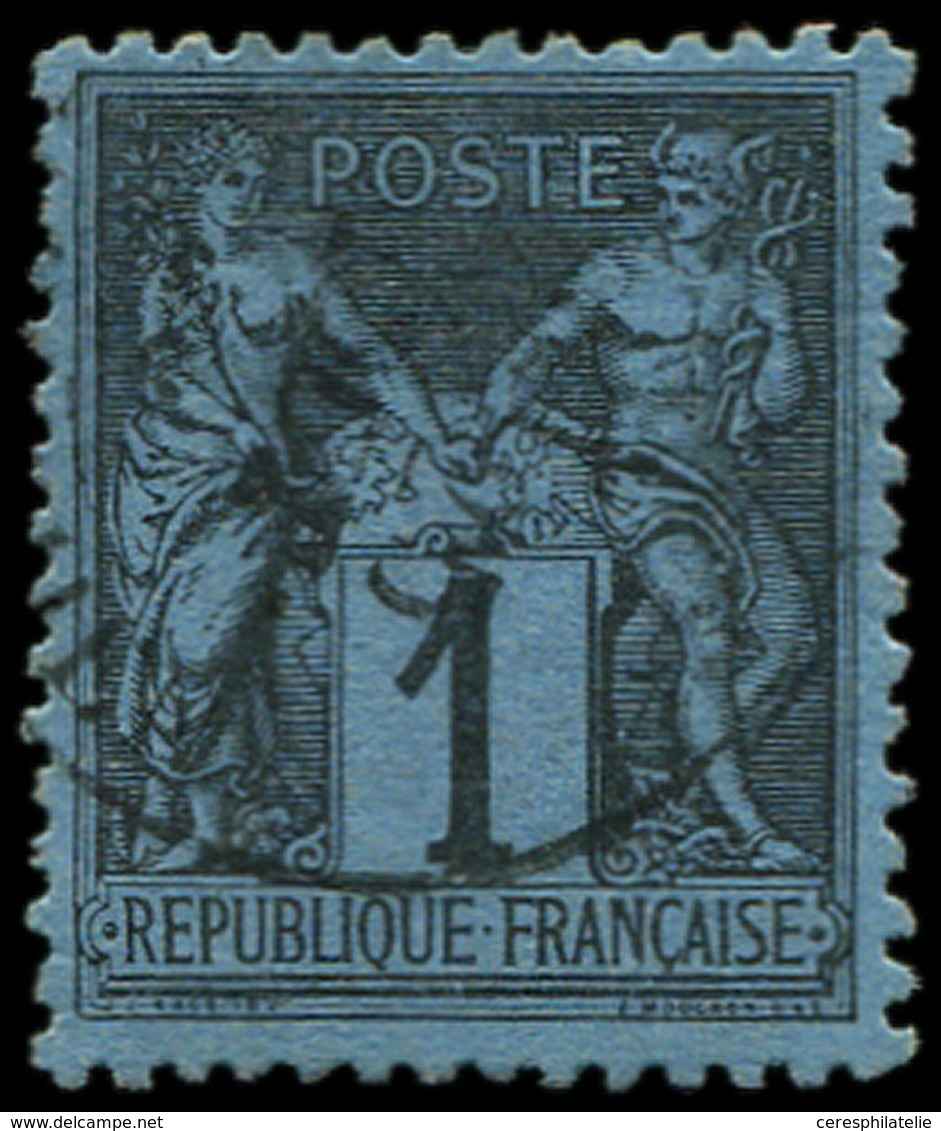 TYPE SAGE - 84    1c. Noir Sur BLEU De PRUSSE, Obl., Bon Centrage, TTB, Certif. Calves - 1876-1878 Sage (Type I)