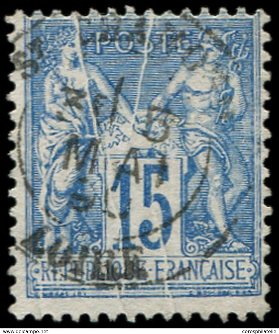 TYPE SAGE - 90   15c. Bleu, 3 Plis ACCORDEON, Obl., TB - 1876-1878 Sage (Tipo I)