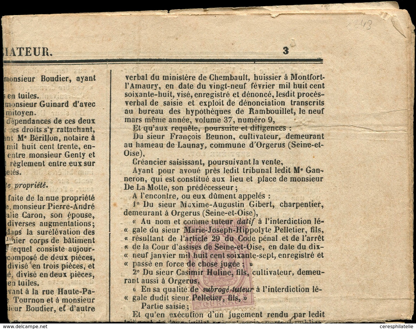 Let JOURNAUX -  10 : 5c. Lilas Obl. TYPO S. L'ANNONCIATEUR De 1869, TB - Newspapers
