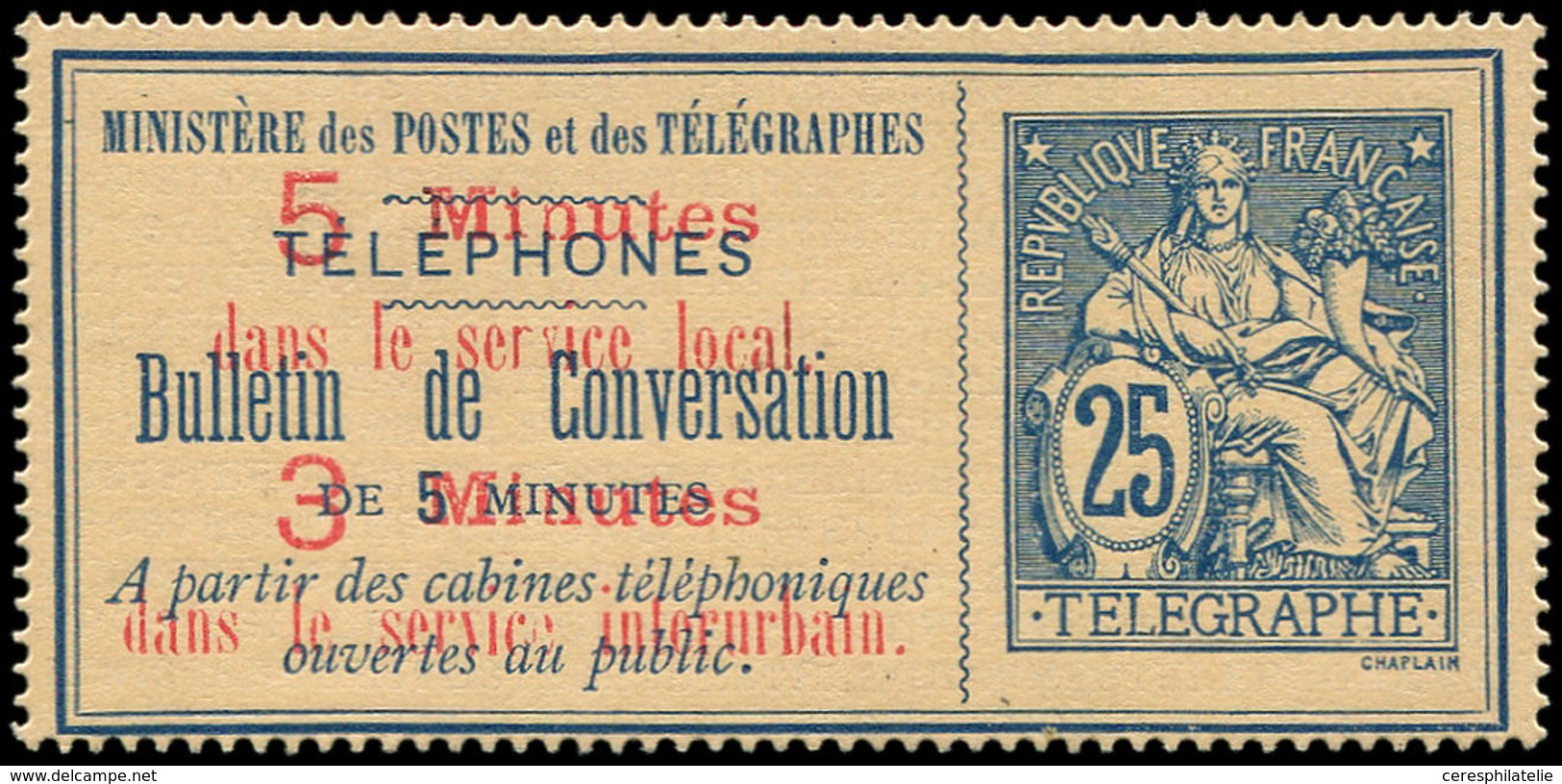(*) TELEPHONE - Téléphone 12 : 25c. Bleu Sur Chamois, TB - Telegraph And Telephone