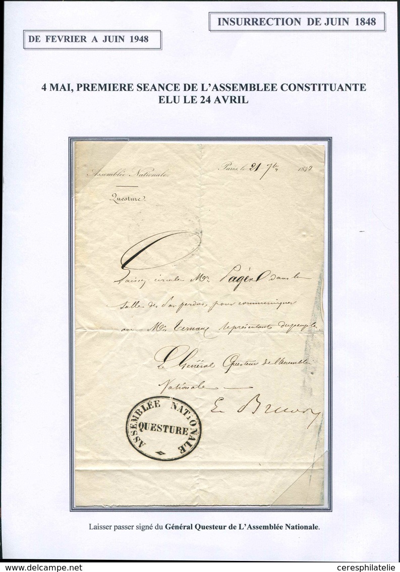 Let LETTRES SANS TIMBRE ET DOCUMENTS DIVERS - Laissez-passer Signé Du Général Questeur De L'Assemblée Nationale, TB - Altri & Non Classificati