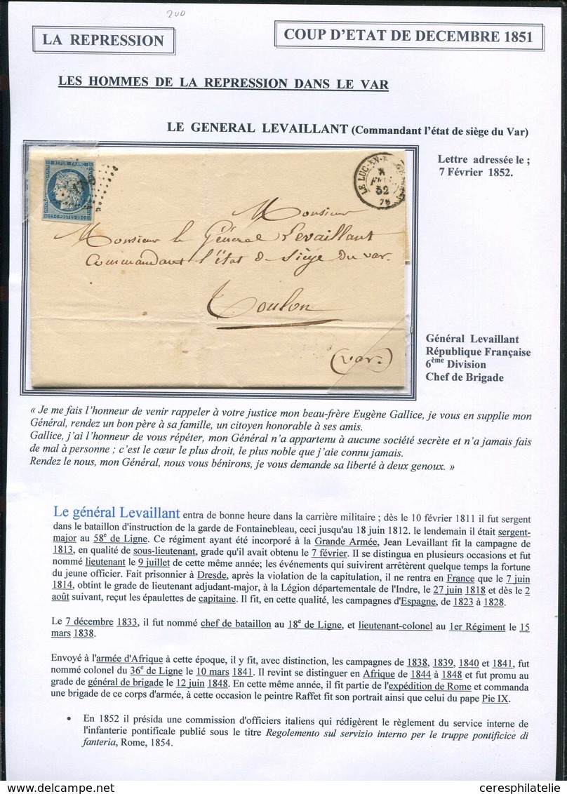 Let LETTRES SANS TIMBRE ET DOCUMENTS DIVERS - N°4 Obl. PC 1789 S. LAC Adressée Au Général Levaillant Commandant D'Etat D - Autres & Non Classés