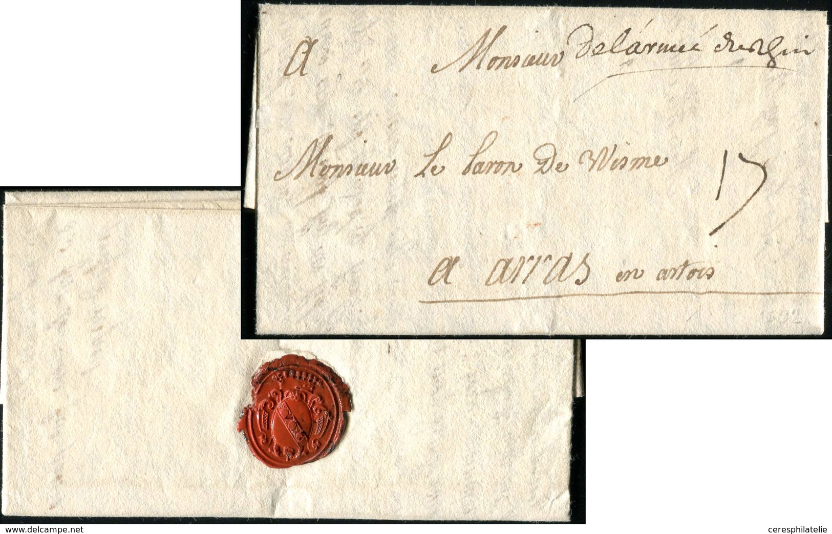 Let MARQUES POSTALES D'ARMEES - Marque Manuscrite "Delarmée Durhin" Sur LAC De 1741, Pour Arras, TTB - Bolli Militari (ante 1900)