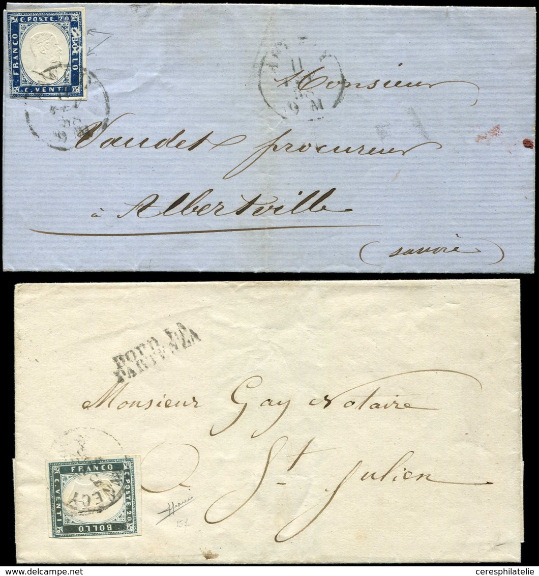 Let DUCHE DE SAVOIE - Oblitérations Sur Timbres Sardes N°12 (2 Nuances) Dont Un Variété Dans BOLLO, Obl. Càd ANNECY 1858 - 1849-1876: Periodo Classico