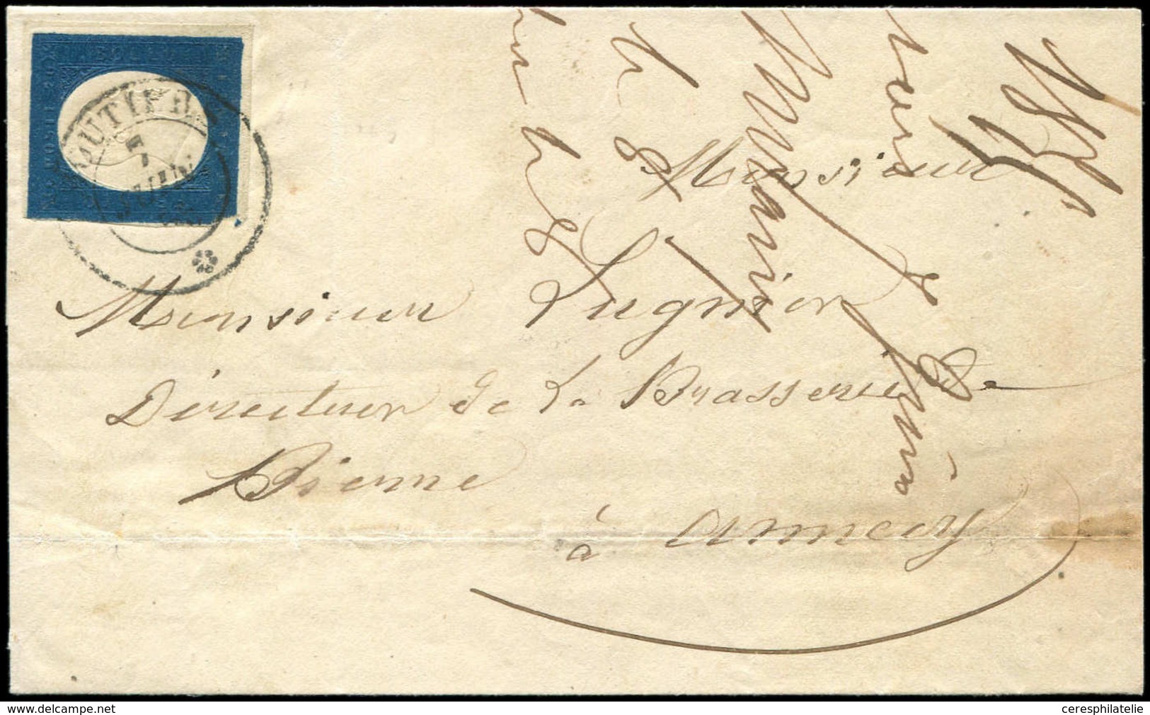 Let DUCHE DE SAVOIE - Oblitérations Sur Timbres Sardes N°8 Obl. Càd MOUTIERS 7/6/56 Sur LSC, TB - 1849-1876: Classic Period