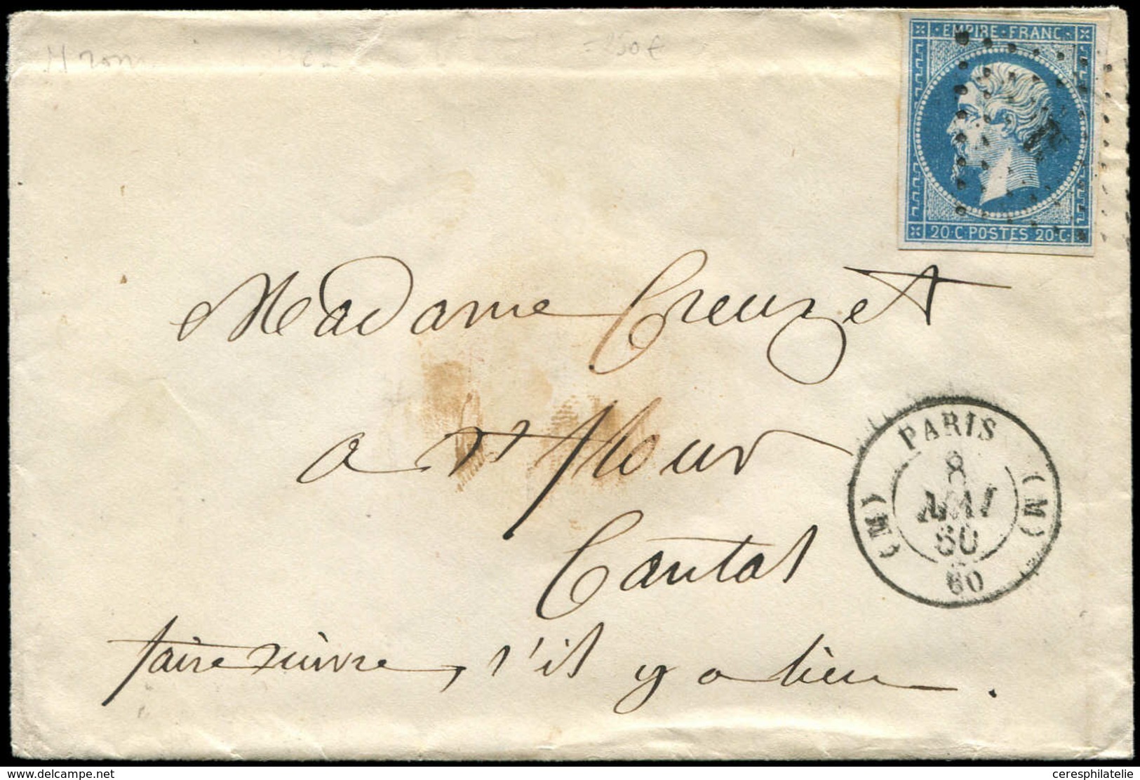 Let LETTRES DE PARIS - N°14A Obl. Los. Romain M S. Env., Càd (M) PARIS (M) 8/5/60, TB, Cote Pothion 240 - 1849-1876: Classic Period